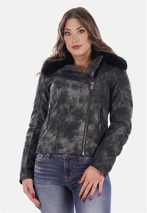 Guess Faux Leather Jacket Schwarz Black Zalando Ie