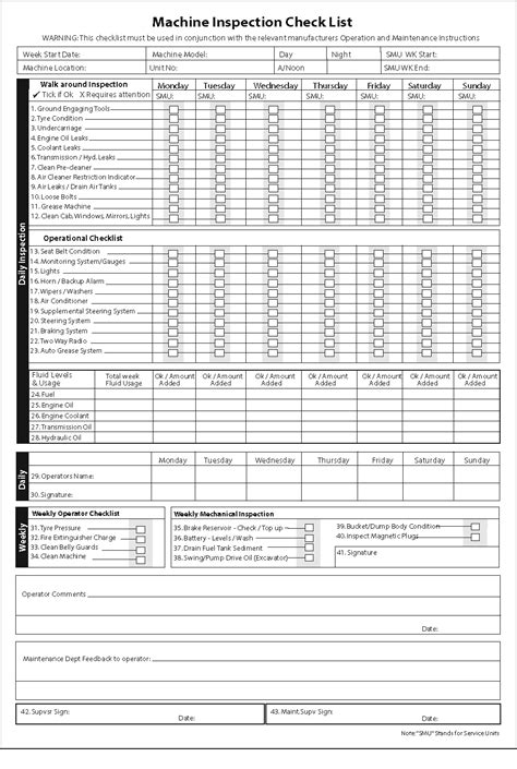 Machinery Pre Start Checklist Book A4 Pre Printed