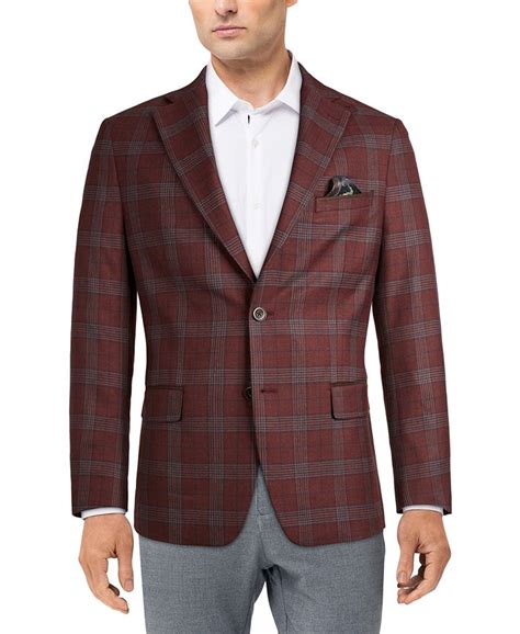 Tallia Mens Slim Fit Burgundy Plaid Sport Coat Macys