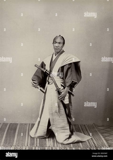 19th Century Vintage Photograph Samurai With Two Swords Dressed In