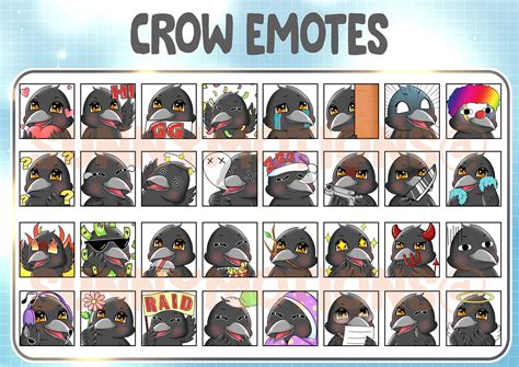 Cute Kawaii Black Crows Twitch Discord Emotes Raven Emoji Etsy Uk