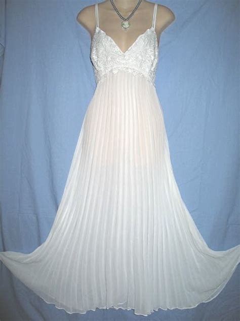 Feminine White Pleated Nightgown Night Gown Beautiful Nightgown