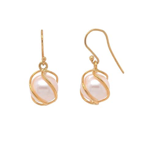 9ct Yellow Gold Twist Design Freshwater Pearl Drop Earrings Oroginale