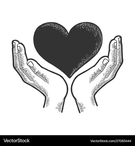 Hands and heart symbol sketch engraving Royalty Free Vector