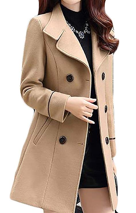 Jwk Womens Double Breasted Slim Solid Wool Blend Winter Pea Coats