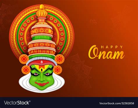 Kathakali Dancer On Background For Happy Onam Vector Image On