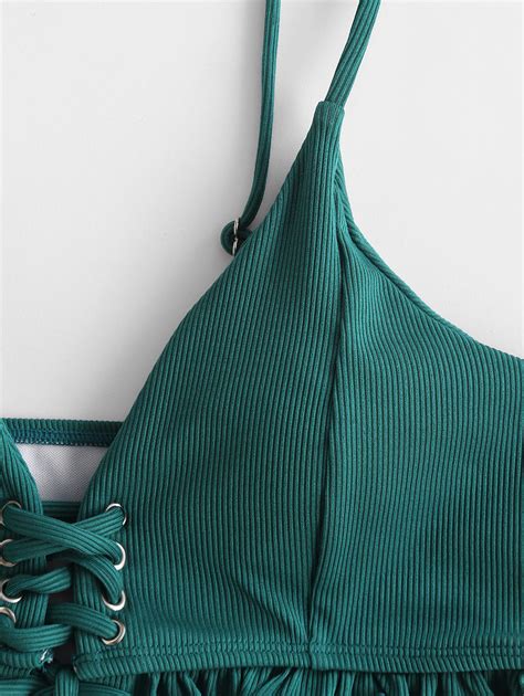 ZAFUL Lace Up Ribbed Ruffle Bikini Top Grandado