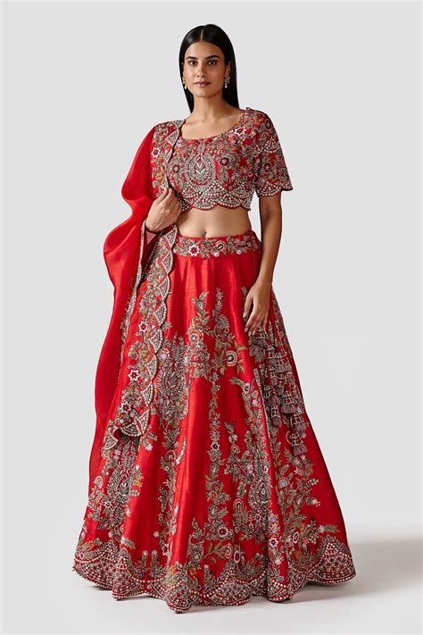 Buy Swati Narula Raw Silk Kaameh Floral Embroidered Lehenga Set Online