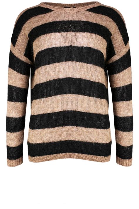 Emme Marella Camel Striped Knit Jumper Knitwear From Shirt Sleeves Uk