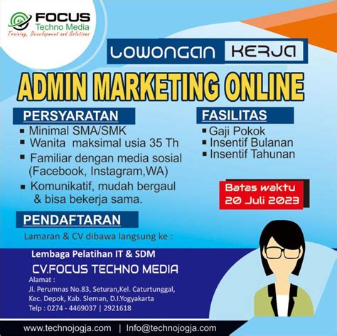 Lowongan Kerja Admin Marketing Online Di Cv Focus Techno Media