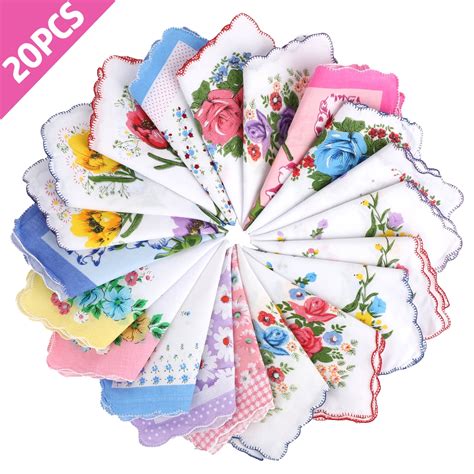 Tsv 20pcs Cotton Hankies Women S Vintage Floral Handkerchiefs With Embroidered Design 11x11in