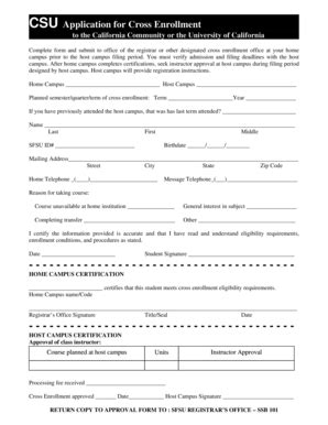 Fillable Online Sfsu CSU Application For Cross Enrollment Sfsu Fax