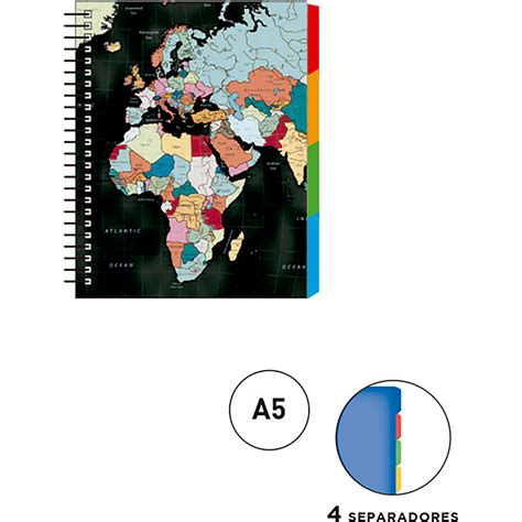 Cuaderno Forma Francesa Senfort Mapa Negro Espiral Cuadro Chico Sep