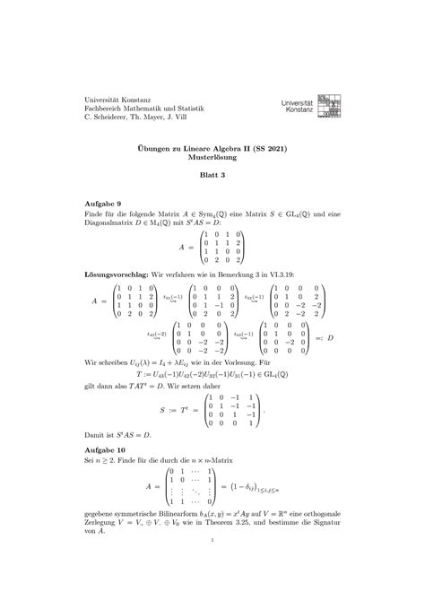 Loesung Ubungen Zu Lineare Algebra Ii Ss Universit At