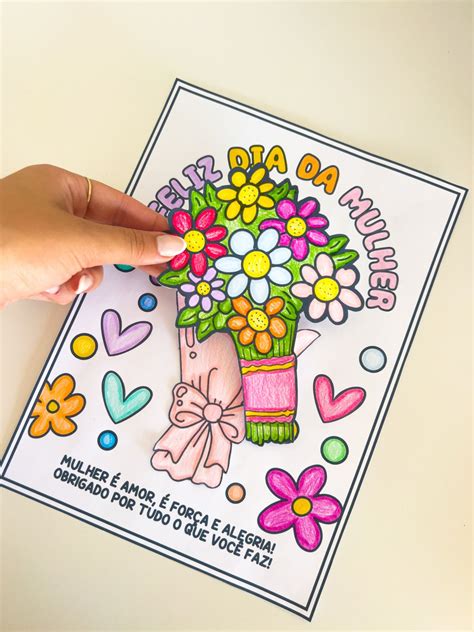 Lembrancinha Dia Da Mulher Para Colorir - Cartão Dia da Mulher – Para Colorir – FMA Educa Kids