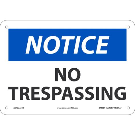 Accuform Nmc Notice No Trespassing Safety Sign