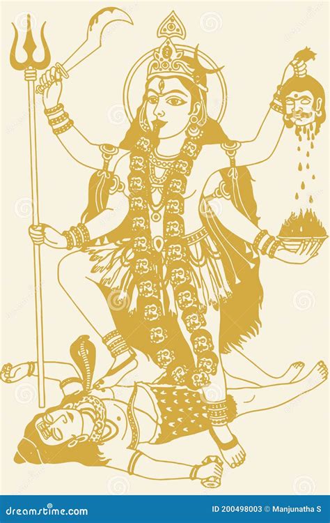 Sketch Of Hindu Goddess Durga Or Kali Mata Outline Editable