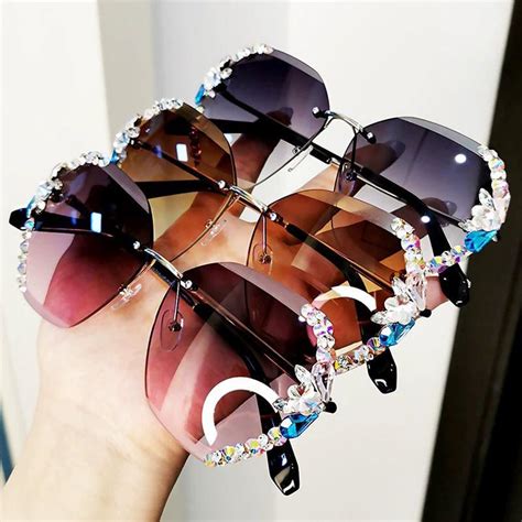 Vintage Fashion Rimless Crystal Sunglasses Magoloft