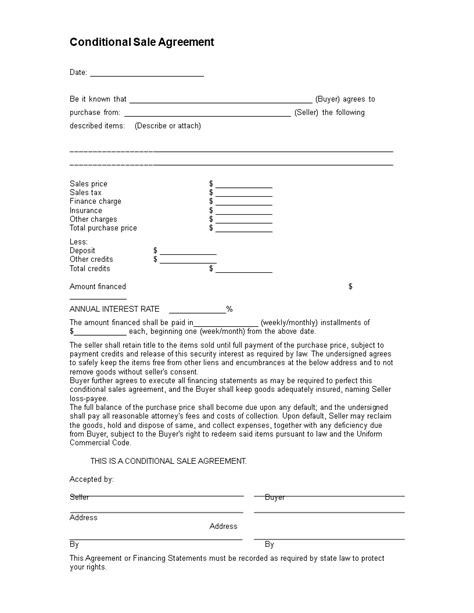 Conditional Sales Agreement Word Templates At