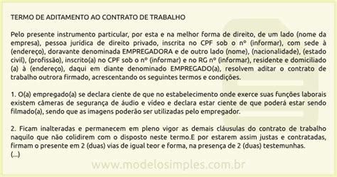 Modelo De Termo De Aditamento Ao Contrato De Trabalho