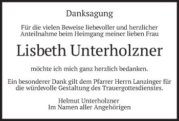 Traueranzeigen Von Lisbeth Unterholzner Trauer Merkur De