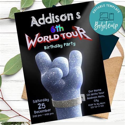 Trolls World Tour Birthday Theme Invitation Printable DIY Bobotemp