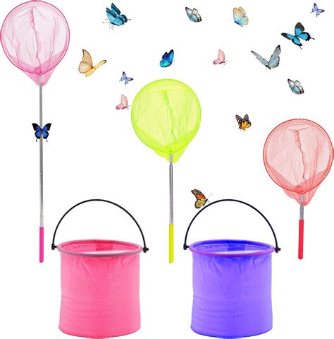 Dewel 3 Pack Colored Telescopic Butterfly Nets Fishing Nets Bug