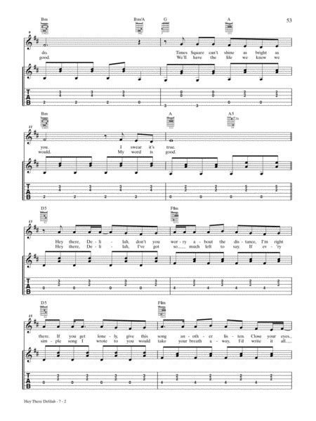 Hey There Delilah By Plain White Ts Electric Guitar Digital Sheet