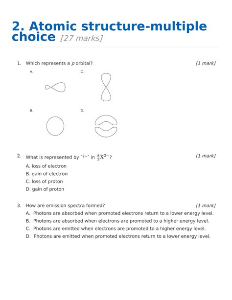 Atomic Structure Multiple Choice 2 Atomic Structure Multiple Choice