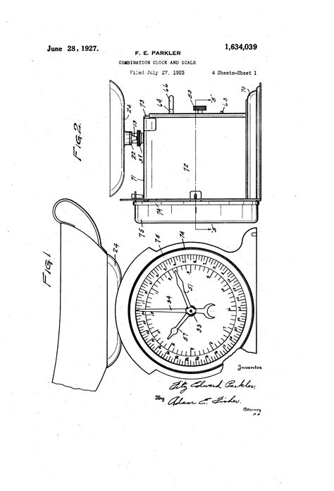 Patent Clock & Scale Combine by Fitz Edward Parkler Issued Jun 28, 1927