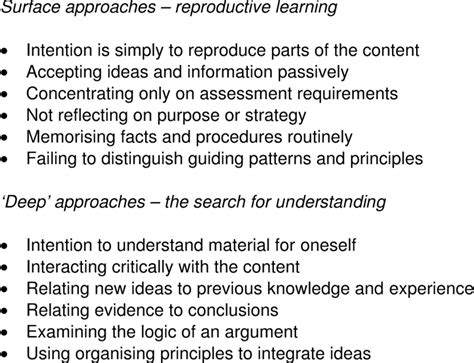 approaches  learning  table