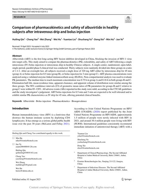 Comparison Of Pharmacokinetics And Safety Of Albuvirtide In Healthy