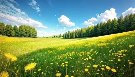 Premium Photo Beautiful Meadow Field With Fresh Grass And Yellow