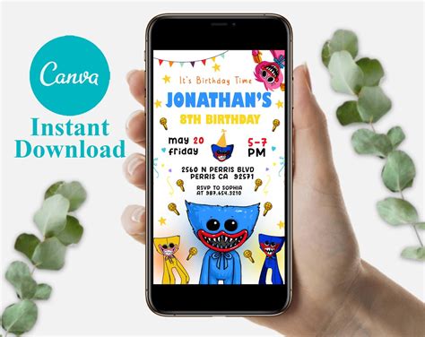 Editable Mobile Huggy Wuggy Birthday Invitation Template Etsy