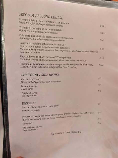 Menu Au Osteria Ai Promessi Sposi Restaurant Venise