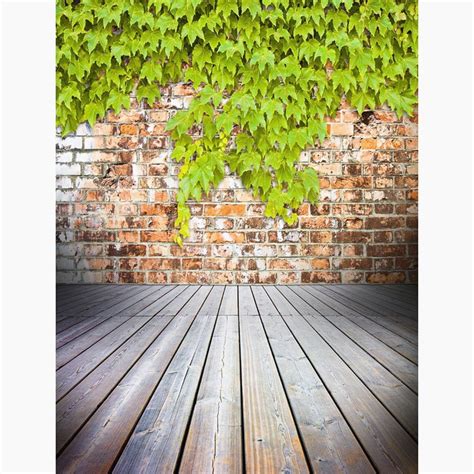 Hellodecor Green Photography Backdrop Leaves X Ft Vintage Brick Wall