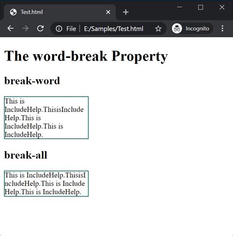 Difference between values of word-break 'break-all' versus 'break-word ...