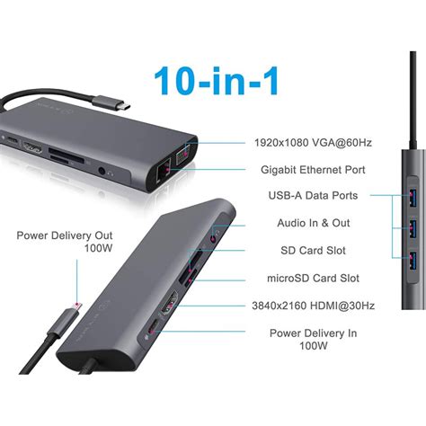 Raidsonic Icy Box IB DK4040 CPD Hub USB C A 10 Puertos USB 3 1 HDMI VGA