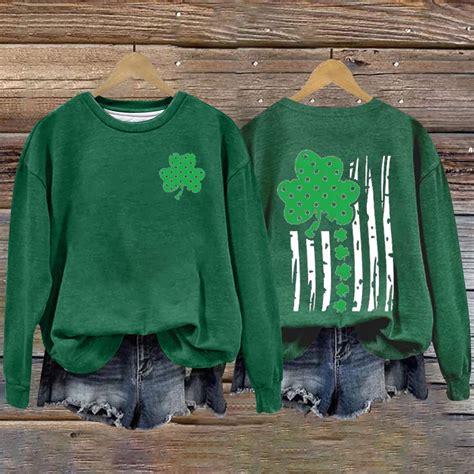 Sksloeg St Patricks Day Long Sleeve Tops For Woman Shamrock Clover