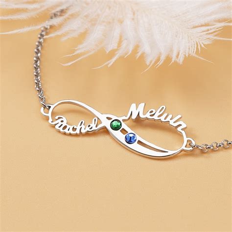 Personalized Infinity 2 Names Bracelet With Birthstones Ts For Couple Rosefeels