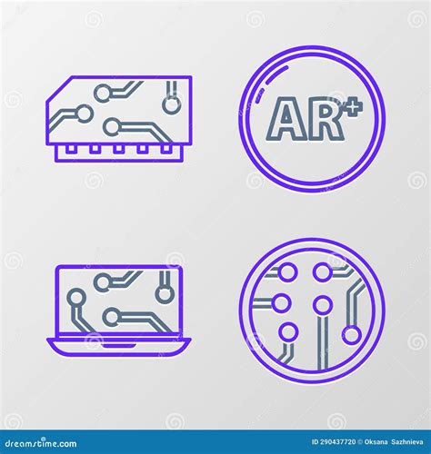 Set Line Processor Laptop Ar Augmented Reality And Ram Random