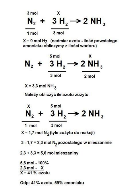 Reakcja syntezy amoniaku zachodzi zgodnie z równaniem N2 3H2