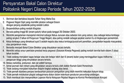 Pendaftaran Bakal Calon Direktur Politeknik Negeri Cilacap Periode 2022