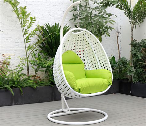 Buy Leisuremod White Wicker Hanging Egg Chair With Stand And Cushion