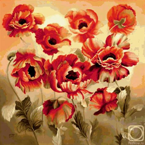 Схема вышивки «красные маки» (№327095) - Вышивка крестом