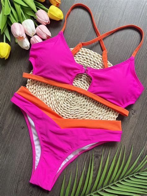 Ruotonsept Sexy Solid Splicing Bikinis Set Women S Swimsuit Two Piece Triangle Thong Swimwear