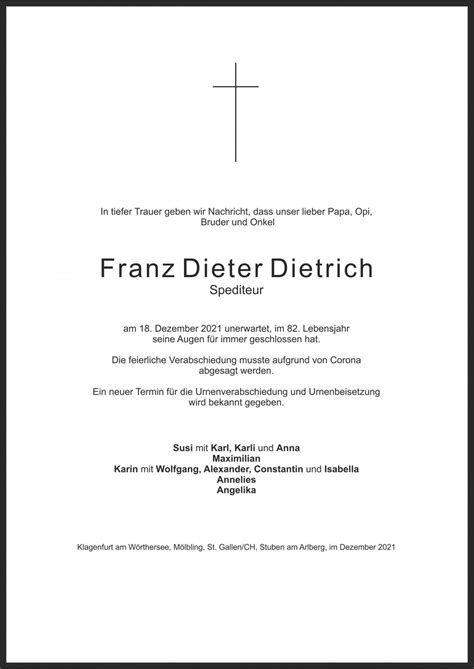 Parte für Franz Dieter Dietrich pax requiem