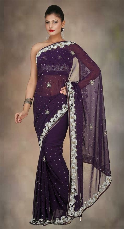 Scintillating Deep Purple Embroidered Saree Lehenga Saree Saree