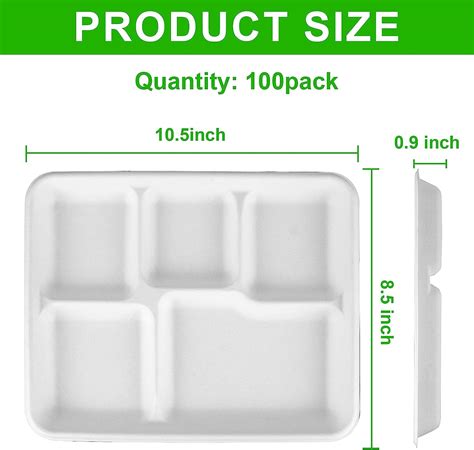 Buy 100 Compostable 5 Compartment School Lunch Plates Heavy Duty