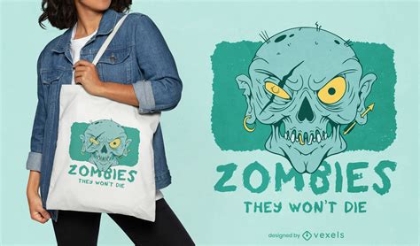 Old Man Zombie Cartoon Tote Bag Design Vector Download